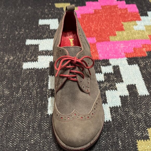 JAMBU Seattle Lace-Up Wing Tipped Heeled Oxford, Dark Charcoal/Red Accents, 9.5 - Picture 4 of 15